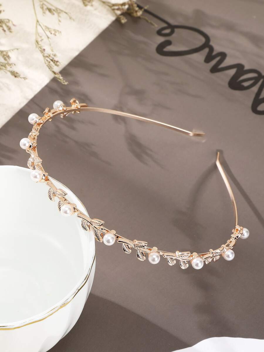 Băng đô trang trí lá giả ngọc trai - Hoa hồng vàng - Xem 1