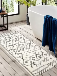 Geometrisches Muster Badezimmerteppich Heim Badezimmer Dekor Bodenbelag Teppich Outdoor Teppich Türmatte Herbstdekoration Badezimmer Accessoires Eingangsbereich Dekoration - Schwarz und Weiss - Übersicht 1