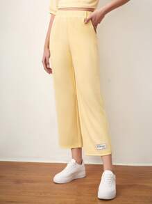 Mulvari Elastic Waist Patched Detail Joggers - Yellow - View 3