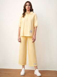 Mulvari Elastic Waist Patched Detail Joggers - Yellow - View 5