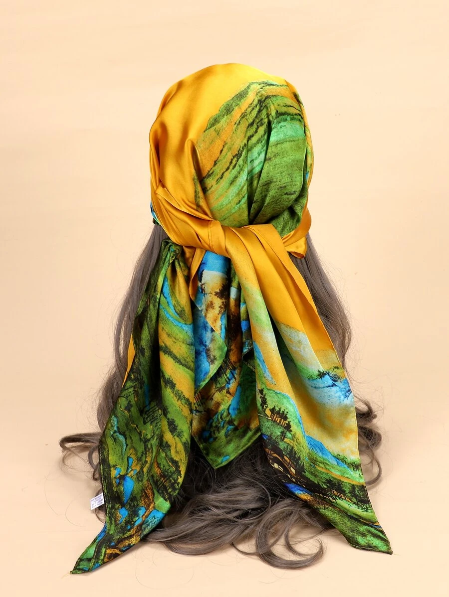 Landscape Print Scarf - Multicolor - View 1