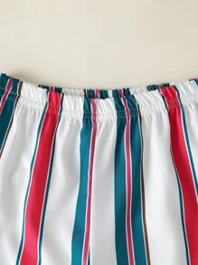 SHEIN 小男童塊狀條紋襯衫和短褲 - 彩色 - 查看 3