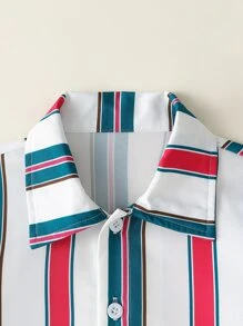 SHEIN 小男童塊狀條紋襯衫和短褲 - 彩色 - 查看 4