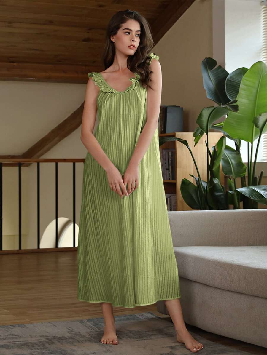 SHEIN Unity Vestido de dormir ribete con fruncido unicolor - verde menta - Ver 1