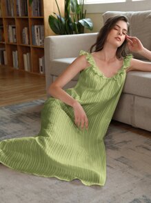 SHEIN Unity Vestido de dormir ribete con fruncido unicolor - verde menta - Ver 4