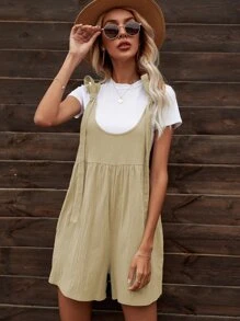 Solid Dual Pocket Overall Romper - Khaki - View 5