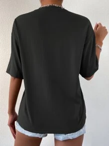 SHEIN Unity Slogan Graphic Drop Shoulder Tee - Black - View 2