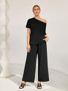 SHEIN Bộ đồ hai mảnh nữ Dây kéo Túi màu trơn Giải trí - màu đen - Xem 4