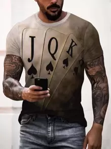 Manfinity LEGND Men T-Shirts Fit Crew Neck Short Sleeve Graphic Tee Playing Cards Street Summer - Brown - View 1