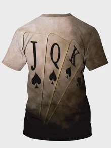 Manfinity LEGND Men T-Shirts Fit Crew Neck Short Sleeve Graphic Tee Playing Cards Street Summer - Brown - View 2
