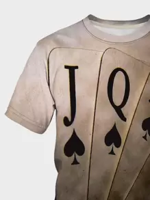 Manfinity LEGND Men T-Shirts Fit Crew Neck Short Sleeve Graphic Tee Playing Cards Street Summer - Brown - View 3