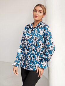 EMERY ROSE Drop Shoulder Floral Allover Print Shirt - Multicolor - View 5