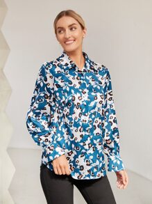 EMERY ROSE Drop Shoulder Floral Allover Print Shirt - Multicolor - View 1