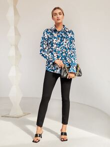 EMERY ROSE Drop Shoulder Floral Allover Print Shirt - Multicolor - View 6