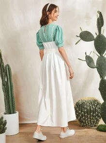 Seusyu Puff Sleeve Top and Ruched Self Belted Cami Dress - Multicolor - View 2