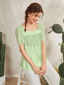 Mulvari Ruched Tie Back Solid Top - Lime Green - View 5