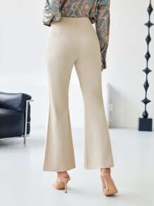 SHEIN Clasi Pantalones de talle alto de pierna amplia con costura con diseño - Caqui - Ver 2