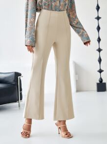 SHEIN Clasi Pantalones de talle alto de pierna amplia con costura con diseño - Caqui - Ver 4