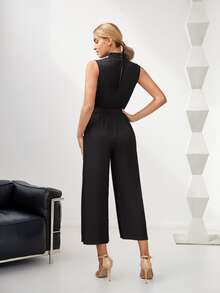 EMERY ROSE Shirred Keyhole Back Jumpsuit - Black - View 2