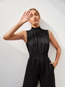 EMERY ROSE Shirred Keyhole Back Jumpsuit - Black - View 3