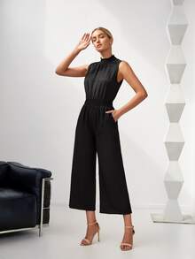 EMERY ROSE Shirred Keyhole Back Jumpsuit - Black - View 4