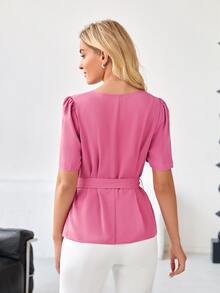 EMERY ROSE Solid Belted Top - Pink - View 2