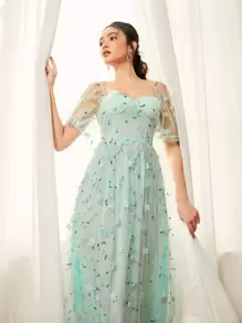 Modelyn Sweetheart Neck Applique Detail Dress Long Evening Dresses - Mint Green - View 1