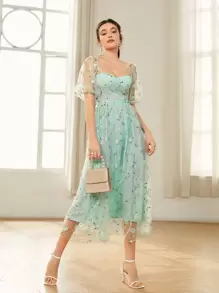 Modelyn Sweetheart Neck Applique Detail Dress Long Evening Dresses - Mint Green - View 4