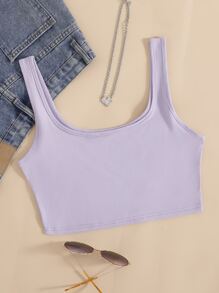 SHEIN Unity Solid Crop Tank Top - Lilac Purple - View 1