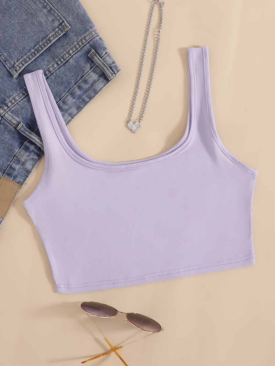SHEIN Unity Solid Crop Tank Top - Lilac Purple - View 1