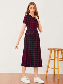 Mulvari Plaid Print Button Front A-line Dress - Multicolor - View 4