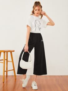 Seusyu Slogan Graphic Joggers - Black - View 3