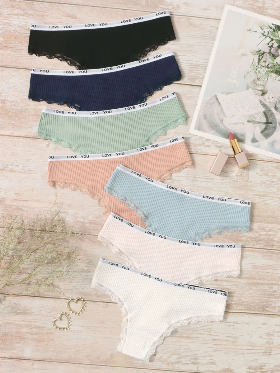 7pack Letter Tape Contrast Lace Panty - Multicolor - View 1