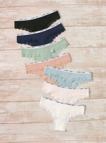 7pack Letter Tape Contrast Lace Panty - Multicolor - View 2