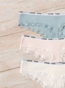 7pack Letter Tape Contrast Lace Panty - Multicolor - View 4