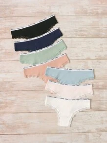 7pack Letter Tape Contrast Lace Panty - Multicolor - View 5