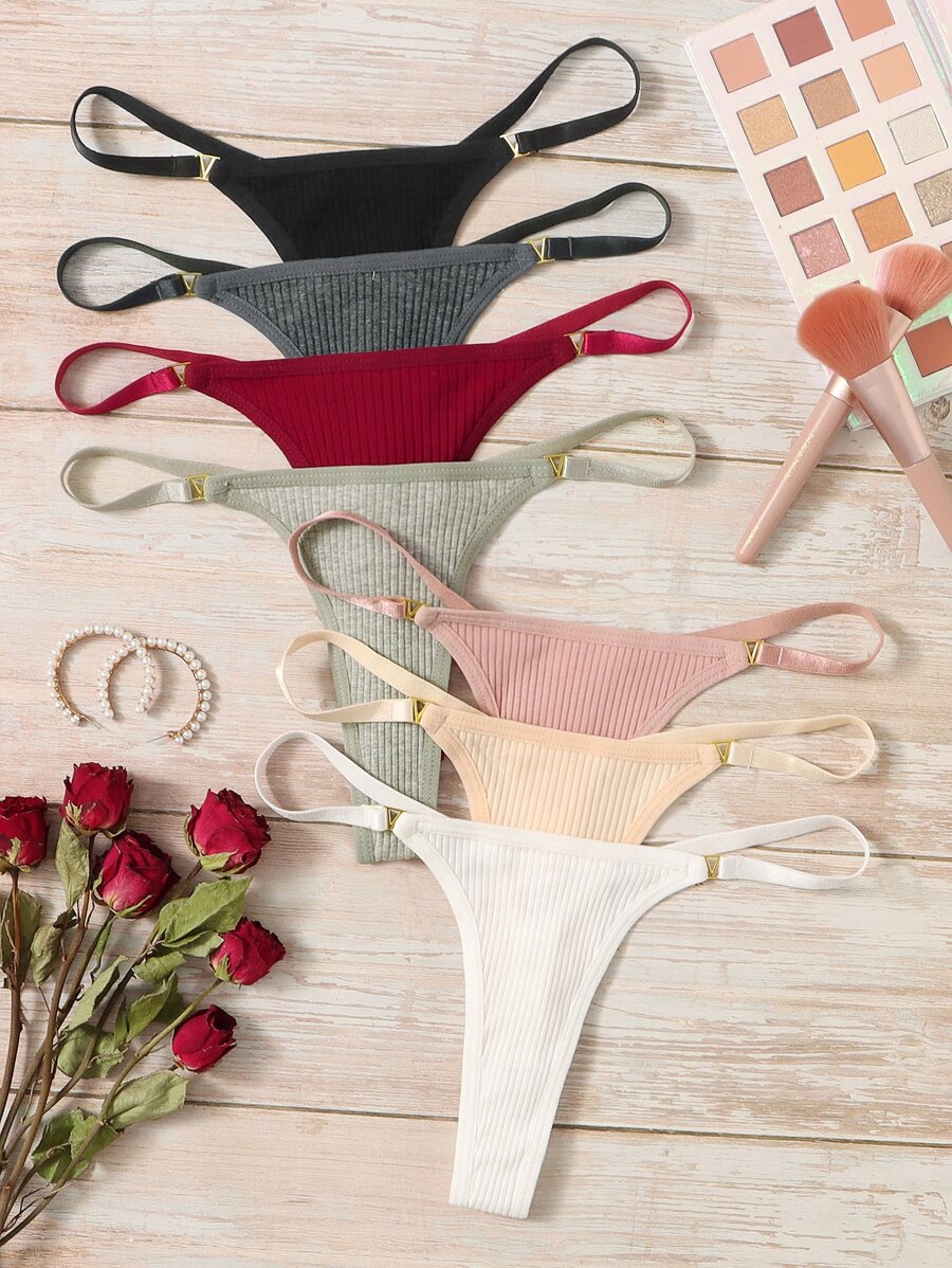 7packs Plain Rib Sexy Thongs - Multicolor - View 1