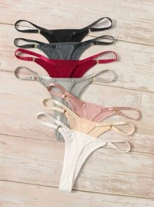 7packs Plain Rib Sexy Thongs - Multicolor - View 2