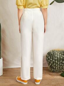 Mulvari Pantalones unicolor de talle alto sin cinturón - Blanco - Ver 2