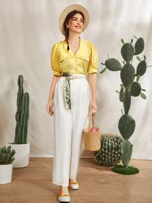 Mulvari Pantalones unicolor de talle alto sin cinturón - Blanco - Ver 3