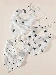 3pcs Flower Print Hair Band Butterfly - White - View 1