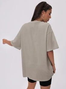 SHEIN Unity Letter Graphic Drop Shoulder Longline Tee Graphic Tees Women Tops - Light Grey - View 2
