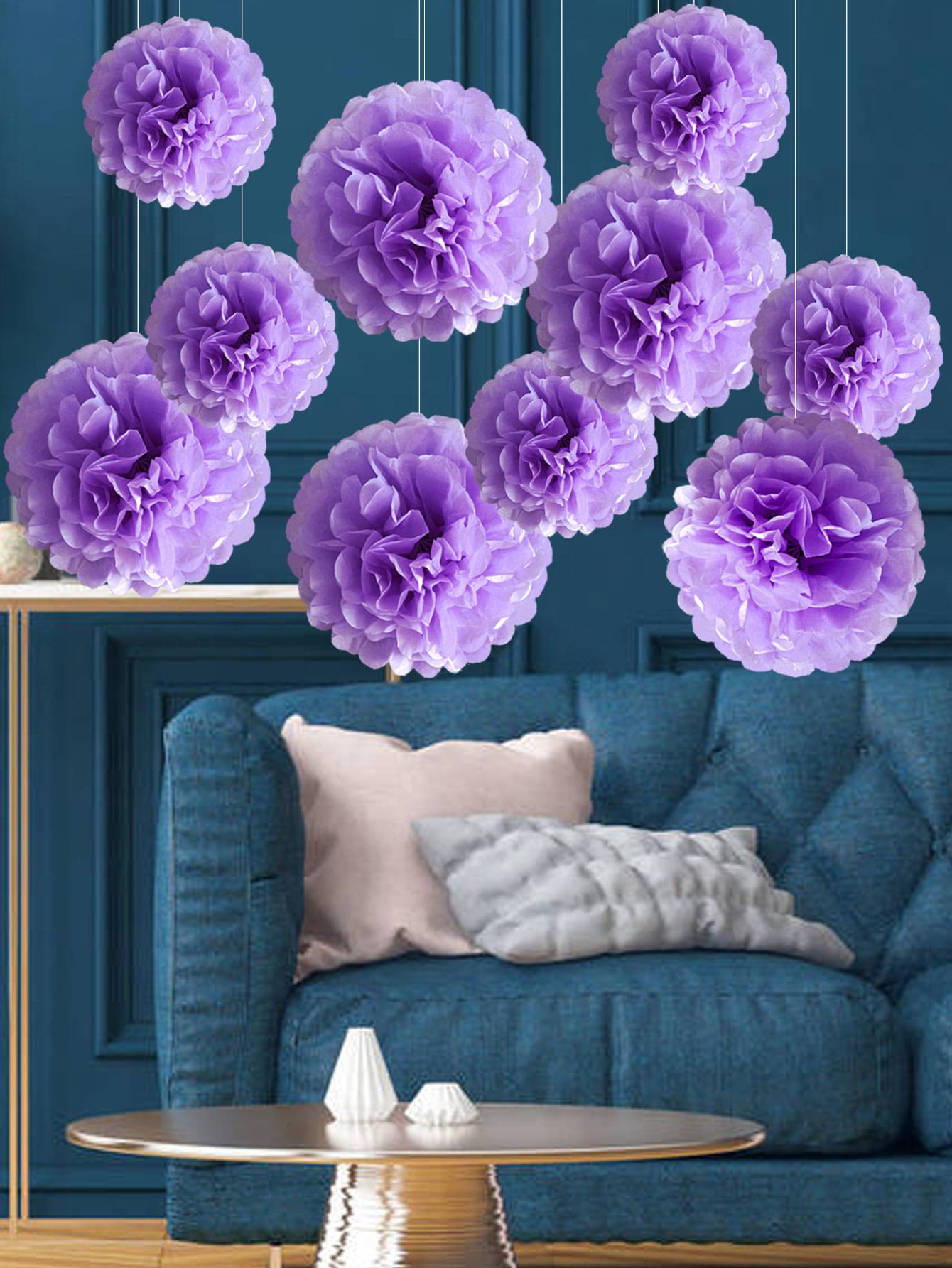 10pcs Tissue Paper Flower Ball, Baby Shower Birthday Party Decoration Paper Pom Pom, Handmade Hanging Paper Pompom Wedding Decoration,Christmas