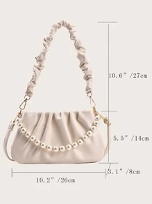 Faux Pearl Decor Ruched Bag - Beige - View 3