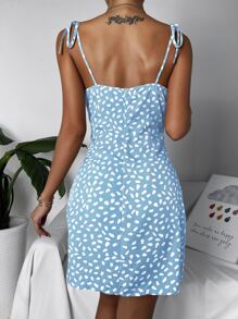 SHEIN Holidaya Vestido de tirantes de pecho fruncido con estampado - Azul y blanco - Ver 2