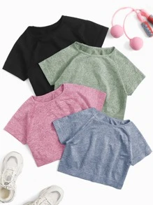 Easithlete 4pcs Seamless High Stretch Raglan Sleeve Crop Sports Tee - Multicolor - View 1