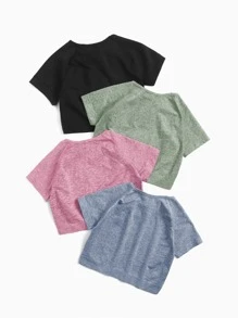Easithlete 4pcs Seamless High Stretch Raglan Sleeve Crop Sports Tee - Multicolor - View 2