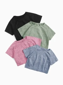 Easithlete 4pcs Seamless High Stretch Raglan Sleeve Crop Sports Tee - Multicolor - View 5