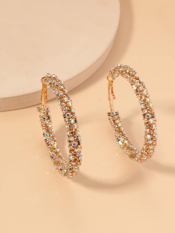 Rhinestone Decor Hoop Earrings SHEIN USA