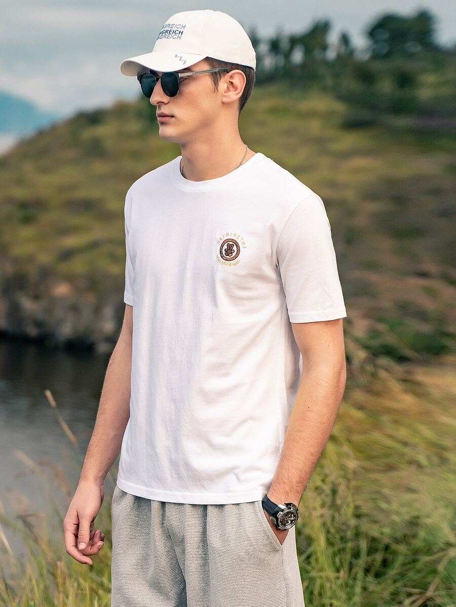 Hombres Camiseta con estampado de dibujos animados y letra - Blanco - Ver 1